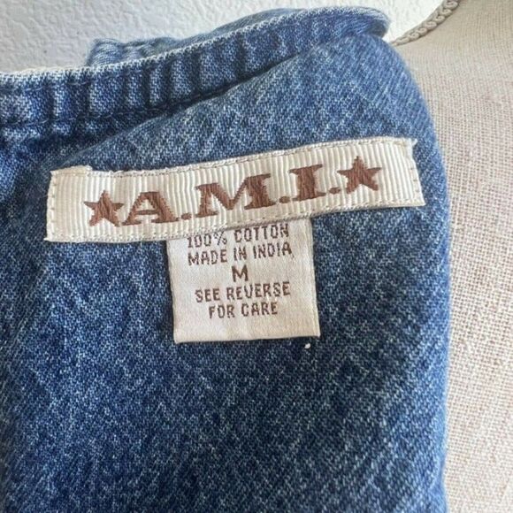 A.M.I. Vintage Women Denim Floral Embroidered Sleeveless Short Dress boho Medium - Picture 4 of 9